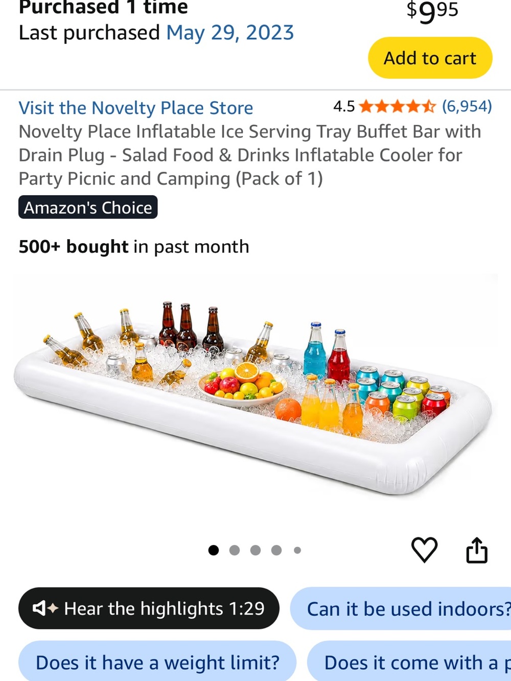 Inflatable Ice Serving Tray Cooler - White